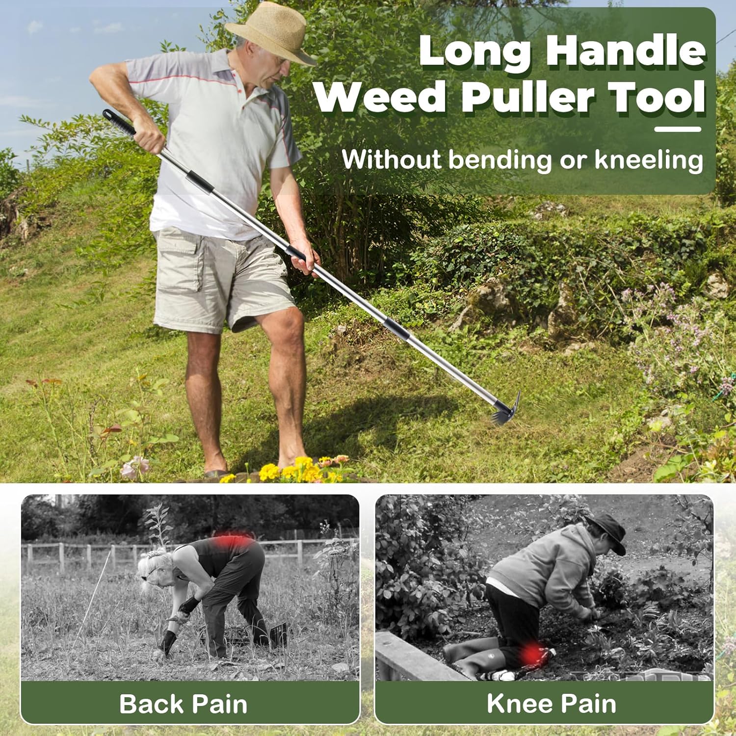 🌱 2-in-1 Long Handle Weed Puller — Effortless Yard Cleanup Tool